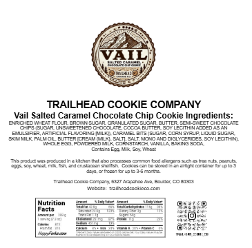 Vail Salted Caramel Chocolate Chip Cookie TM– A Half Pound Freshly Baked Mountain Indulgence!